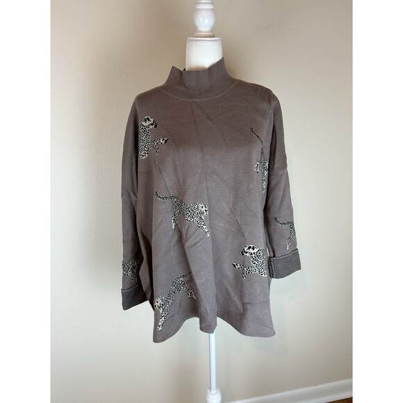 Entro L Leopard Cat Sweater Pullover Cheetah Oversized Novelty - Picture 1 of 5